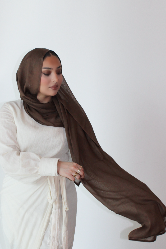 OLIVE BROWN- Modal Hijab And Ice Cotton Cap Set
